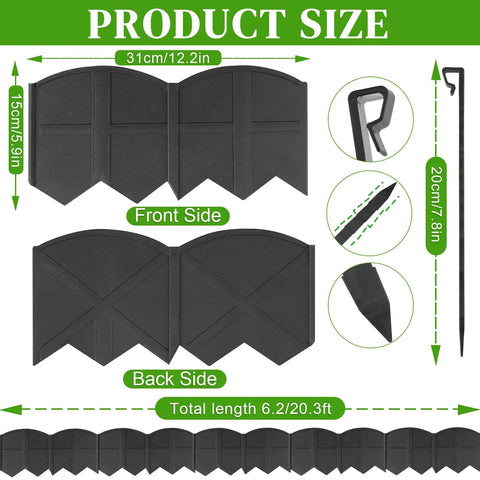 20 Ft Black Garden Edging Border Set With 20 Stakes 7.8 Inch High Landscape Edging size details and stake design