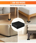 Heavy Duty Adjustable Bed Risers Set 4 Pack with 2, 3, and 4 inch lift blocks under couch, bed, and chair legs in black.