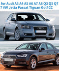 Two Audi cars compatible with Pro Grade Oil Drain Plug Gasket Set With Crush Washers And Seals For Audi A3 A4 A5 A6 A7 A8 Q3 Q5 Q7 TT RS7
