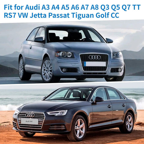 Two Audi cars compatible with Pro Grade Oil Drain Plug Gasket Set With Crush Washers And Seals For Audi A3 A4 A5 A6 A7 A8 Q3 Q5 Q7 TT RS7