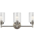 Three Light Vanity Light in Brushed Nickel with Clear Seeded Glass, Modern Transitional Bath Fixture, 21.5 Inch Wide, Ambient Glow