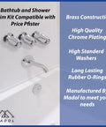 Faucet Trim Kit Compatible With Popular Tub And Bath Fixtures featuring polished chrome handles and spout on white bathtub