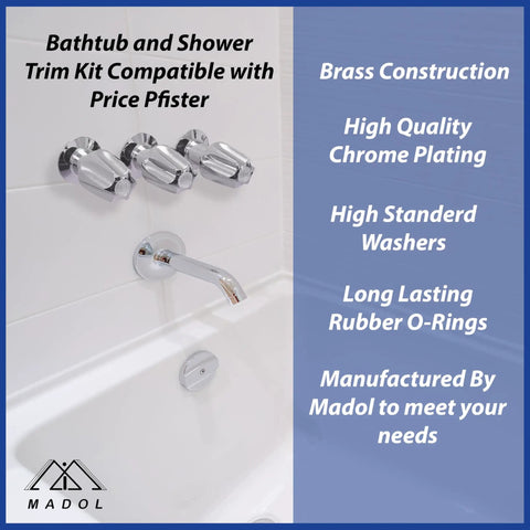 Faucet Trim Kit Compatible With Popular Tub And Bath Fixtures featuring polished chrome handles and spout on white bathtub