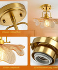 Modern Brass Pendant Light With Glass Pineapple Shade Industrial Ceiling Fixture For Bedroom Dining E26 110V details.