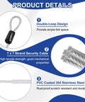 Heavy Duty PVC Coated Security Steel Cable With Snap Hooks 4.9 Ft Double Loop Wire Rope Lock For Outdoor Travel Luggage Bike Safety And Gear Clear Finish. Image shows steel cable construction details.