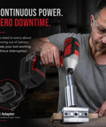 Hella Solid 500W AC To DC Converter Compatible With Milwaukee M18 Cordless Tools 120V To 18V Power Supply Adapter in use with impact wrench.