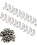 Heavy Duty Stainless Steel L Brackets Corner Braces 1 Inch Angle Connectors With Screws 20 Pack arranged with screws.