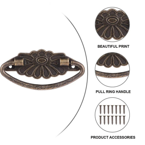 Antique Alloy Drawer Ring Pull Handles For Cabinets Dressers And Wooden Boxes With Screws, Vintage Door And Wardrobe Hardware Accessories