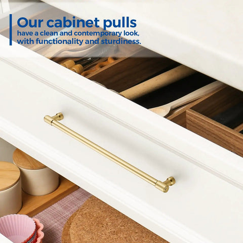 Two Pack 10 Inch Brushed Gold Cabinet Handles For Dresser And Kitchen Cabinets Premium Zinc Hardware With Modern Cupboard Door Pulls Heavy Duty Drawer Pulls Easy Install And Durable Finish