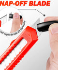 30 Pack Retractable Box Cutter Utility Knife With 18mm Snap Off Blades Economical Disposable Blades Comfortable Grip Ready To Cut In Home Office Garage Perfect For Cardboard Packing DIY Projects, red blade close-up