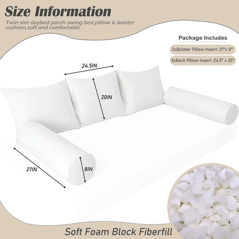 Twin Size Daybed Porch Swing Cushion Set With Crushed Foam Block Filling Back Pillows And Bolster Cushions For Outdoor Relaxation Replacement Made For Outdoor Use And Chill, size chart