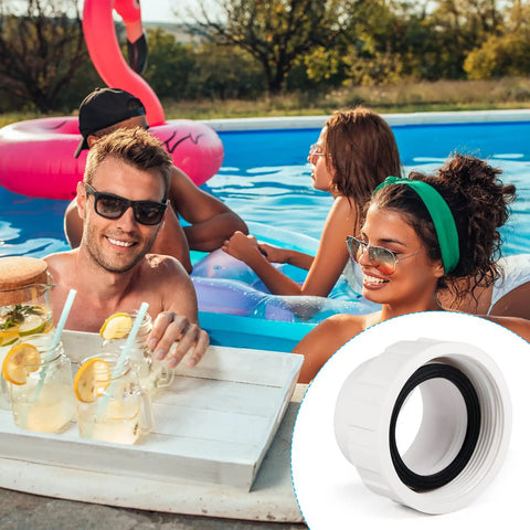 2 Inch Pump Union Replacement Kit For Hayward Salt Chlorine Generators in pool scene, detail of connector with O-ring seal