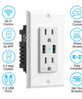 WiFi Smart Wall Outlet Two Pack With App Control, Plug And Play Setup, Works With Alexa And Google Home, In Wall Dual Outlet