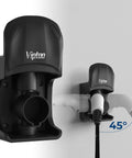Badass J1772 Electric Vehicle Charger Holder Wall Mount With Five Notch Adjustable Design For Solid Garage Organization and Smooth Sailing Plug Ins No Sweat Heavy Duty Adapter Rack mounted on wall at 45 degrees, holding EV charger cable.