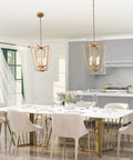 Gold Chandelier With Rotatable Geometric Frames, 4 Light Modern Lantern Pendant for dining room with brushed gold finish