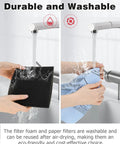 Hands washing foam and paper filters, part of 20-Piece Vacuum Filter Kit For 5-Gallon Plus Wet Dry Vacuums Includes 8 Paper Disc Filters 8 Retaining Bands And 4 Foam Sleeves For Quick Cleanups And Solid Suction.