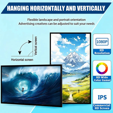 Slick 27 Inch Digital Kiosk And Real Deal Advertising Media Player Offering Cloud Managed Business Signage For Retail Stores showing landscape and portrait modes.