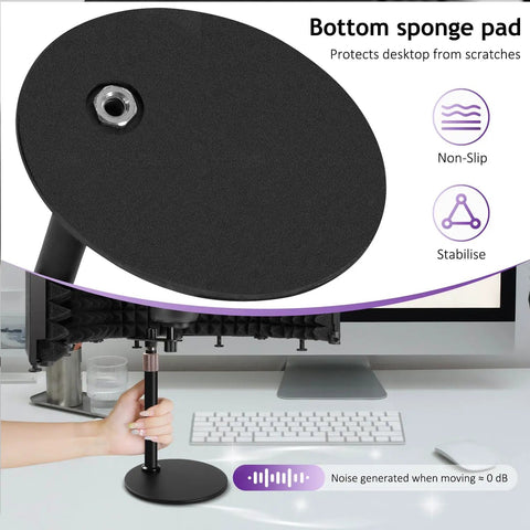 Bottom sponge pad of High Density 5 Panel Microphone Isolation Shield With Desktop Mic Stand for stability and scratch protection.