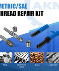 15 Piece M20x2.5 Metric Thread Repair Kit With Stainless Steel Wire Coil Inserts For Durable High Strength Internal Threads In Aluminum And Other Metals Quick Fix For Stripped Holes In Auto Machinery And DIY Projects, showing various repair tools and inserts for steel, aluminum, brass, and cast iron