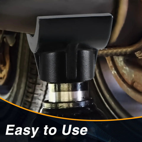 Heavy Duty Two In One Hydraulic Bottle Jack Adapter With Rock Solid Steel Lifting Saddle For Secure Raises On Three Or Four Inch Axle Tubes Pro Shop Gear For Tough Garage Builds And Daily Lifts