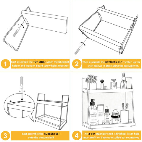 Assembly steps for Two Tier Wooden Coffee Bar Organizer For Countertop And Corner Spaces Multifunctional Coffee Station.