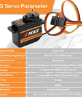 ES08MA II 12g Mini Metal Geared Analog Servo for RC Cars and Helicopters Pack of 4 with specs table and wiring