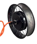 5000W Fat Bike Hub Motor Wheel For Electric Bicycle Ebike, 72V Brushless Rear Motor, 20x4.0 Fat Tire, side view with cables