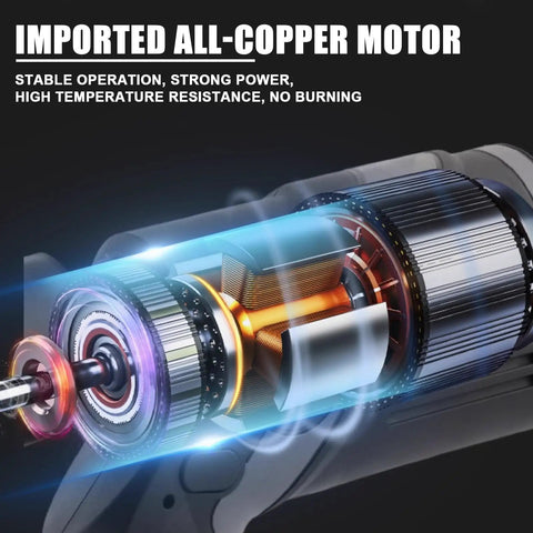 Beast Of A 70KN Electric Ratchet Cable Cutter motor close-up with copper construction and power features visible.
