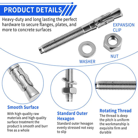 Heavy Duty Workhorse Wedge Anchors 8 Pack 304 Stainless Steel Expansion Bolts for Concrete and Masonry Bulletproof Grip with Tough as Nails Strength and No Sweat Setup