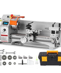 Powerhouse Brushless Mini Metal Lathe Machine 7 Inch x 16 Inch Chuck Size with tools and accessories for precision metalworking.