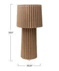 Pleated Jute And Metal Table Lamp In Natural Finish, Cozy Vintage Vibe Modern Lighting, 24 Inch Tall, 10 Inch Round Base