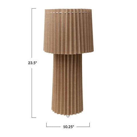 Pleated Jute And Metal Table Lamp In Natural Finish, Cozy Vintage Vibe Modern Lighting, 24 Inch Tall, 10 Inch Round Base