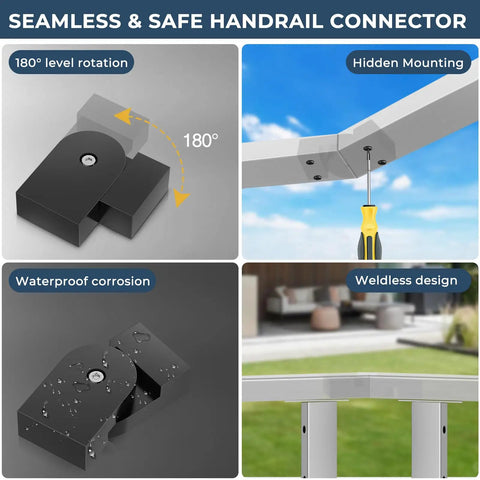 Black Level Pivot Connector For Stainless Steel Flat Handrail 180 Degree Adjustable Cable Railing Fitting For Top Hand Rail Heavy Duty POM Connecting Block For Horizontal Handrail System, black POM, 180° hidden mount