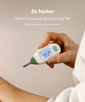 Close-up of a digital rectal thermometer showing 98.2°F from the All In One Baby Health Care On The Go Travel Kit With NoseFrida Snotsucker Rectal Thermometer MediFrida Medicine Dispenser And Portable Carrying Case Ideal Gift Set For Parents.
