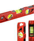 Rock Hard Professional Grade Cast Aluminum Torpedo Level With Magnetic Dual View Plumb Vial For Quick And Dirty Measuring And Tight Drywall Joint Layouts On Site, 10-inch red level with view vials.