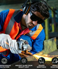 Worker using Shade5 Welding Goggles OTG Over Glasses With UV Block Swap Lenses, 1.5 Pack Includes Five Safety Glasses
