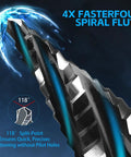Close-up of 4X faster spiral flute step drill bit showing 118° split-point with Step Drill Bit Set For Metal And More features.