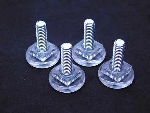 Clear Acrylic Furniture Feet Adjustable 1/4-20 Threaded Levelers Glides, 4 Pack with Easy Adjust Base on black surface