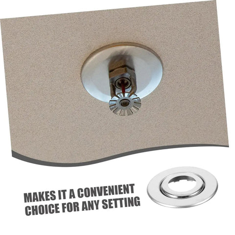 Decorative fire sprinkler cover plate installed on ceiling, showcasing a modern finish for Straight Up Sharp Set 5 Pack Decorative Fire Sprinkler Cover Plates.