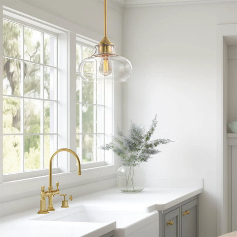 Clear Schoolhouse Glass Pendant Shade Replacement 9 Inch by 6 Inch for Pendant Lights Modern Chandelier Glass Upgrade Fits Threaded Medium Base Sockets Hang Up or Down for Easy Remodel