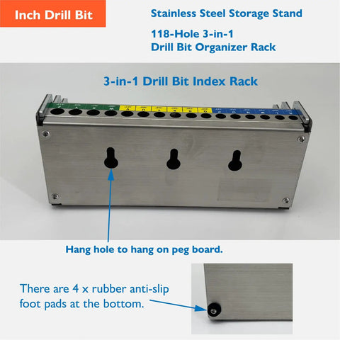 Premium Quality Industrial Grade Drill Bit Organizer Storage Box With 118 Precision Holes And Easy Reference Chart, stainless steel 3-in-1 index rack.