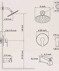 Fresh Gold Tub And Shower Faucet Fixture Set Featuring Dope Six Inch Rain Shower Head Plus Top Shelf Solid Brass Valves For Slick Bathroom Upgrades And Easy DIY Installations dimensions diagram