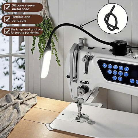 30 LED Sewing Machine Light With Strong Magnetic Base And Fully Flexible Silicone Neck Task Lamp attached to sewing machine