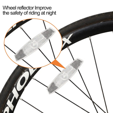 Close-up of white bike wheel spoke reflectors from Six Piece Bike Front And Rear Reflectors Kit For Wheel Spokes Handlebar And Seatpost A No Brainer For Night Cycling High Visibility Water Resistant White And Red.