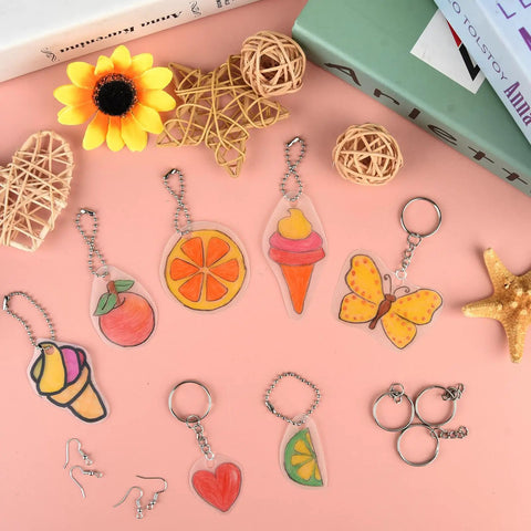 Shrink Plastic Sheets Kit 171 Pcs For Christmas Crafting Heat Shrink Art Keychain Kit For Kids DIY Crafts Party Favors Supplies keychains display