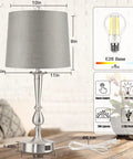Set Of 2 Touch Control Table Lamps With Dual USB Charging Ports, 3 Way Dimmable, Nickel Finish, Grey Fabric Drum Shades