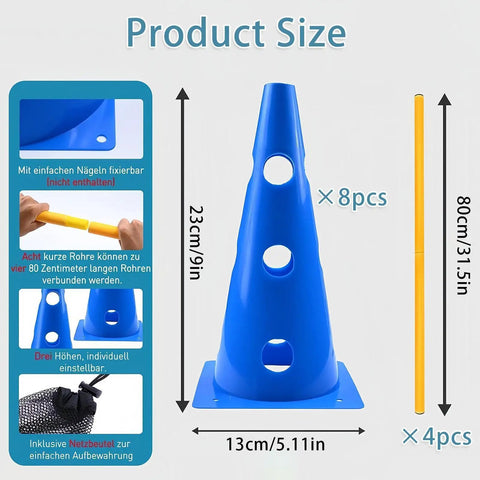Low Height Dog Agility Course For Puppies With Hurdle Cones And Buckets Yellow Poles Product Size and Components Display