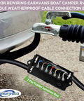 Skip The Headache And Grab This Heavy Duty 2 Pack 7 Pin Trailer Junction Box With Tough Weather Sealed Housing Plus Quick Connect Color Terminals For Smooth Rv Camper Boat Hookups, displaying weatherproof cable connection details.