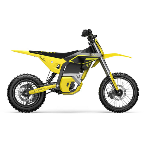 Heavy Duty Electric Dirt Bike Two Pack Crafted For Teens And Adults Packing 5500W motors in bright yellow with rugged tires.