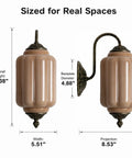 RONGHUAFUGUI Vintage Modern Wall Sconce with Amber Glass dimensions 13.38" height, 5.51" width, with decorative curved arm.